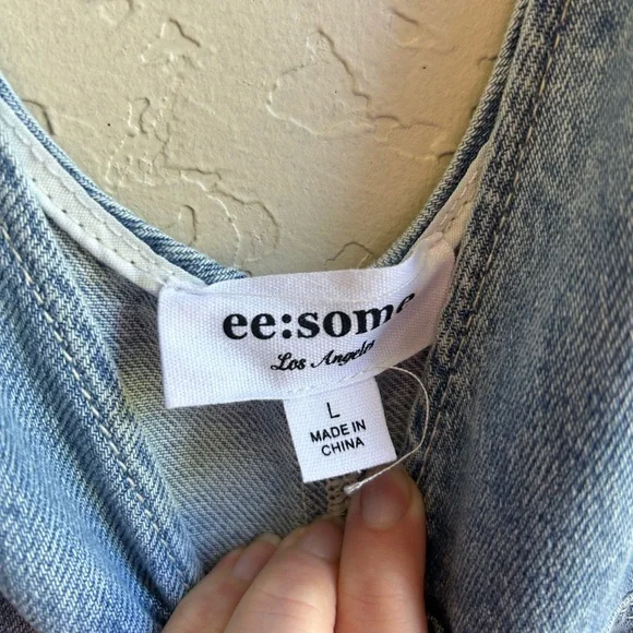 EE some denim maxi distressed overall dress LG boho casual retro pockets street - Picture 6 of 9